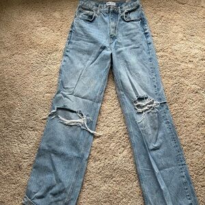 Zara Wide Leg Distressed Blue Jeans